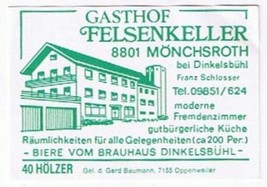 Matchbox Label Germany Gasthof Felsenkeller Monchsroth - £0.76 GBP