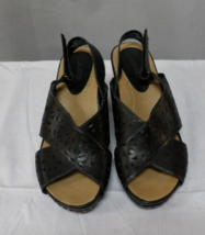 EUC DESIGNER EARTH JS 716 LEATHER WEDGE ARIES BLACK SANDALS WOMEN'S SIZE... - $26.43