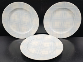 3 Guess Floating Rose Salad Plates Vintage Blue Plaid White Stoneware Dishes Lot - £36.95 GBP
