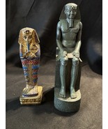 Vintage Egyptian Pharaoh Resin Statue &amp; Gold Tone Sarcophagus Figurine Set - $43.21 CAD