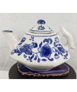 Vintage Chinese Porcelain Blue White Floral Teapot Octagon Shape w/Lid - $17.50