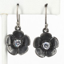 Retired Silpada Heavily Oxidized Sterling CZ Flower Dangle Earrings W1965 - $44.95