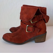 Donald J Pliner Red Western Boots Women 8.5M Buckle Danee Burgundy Suede Leather - £38.72 GBP