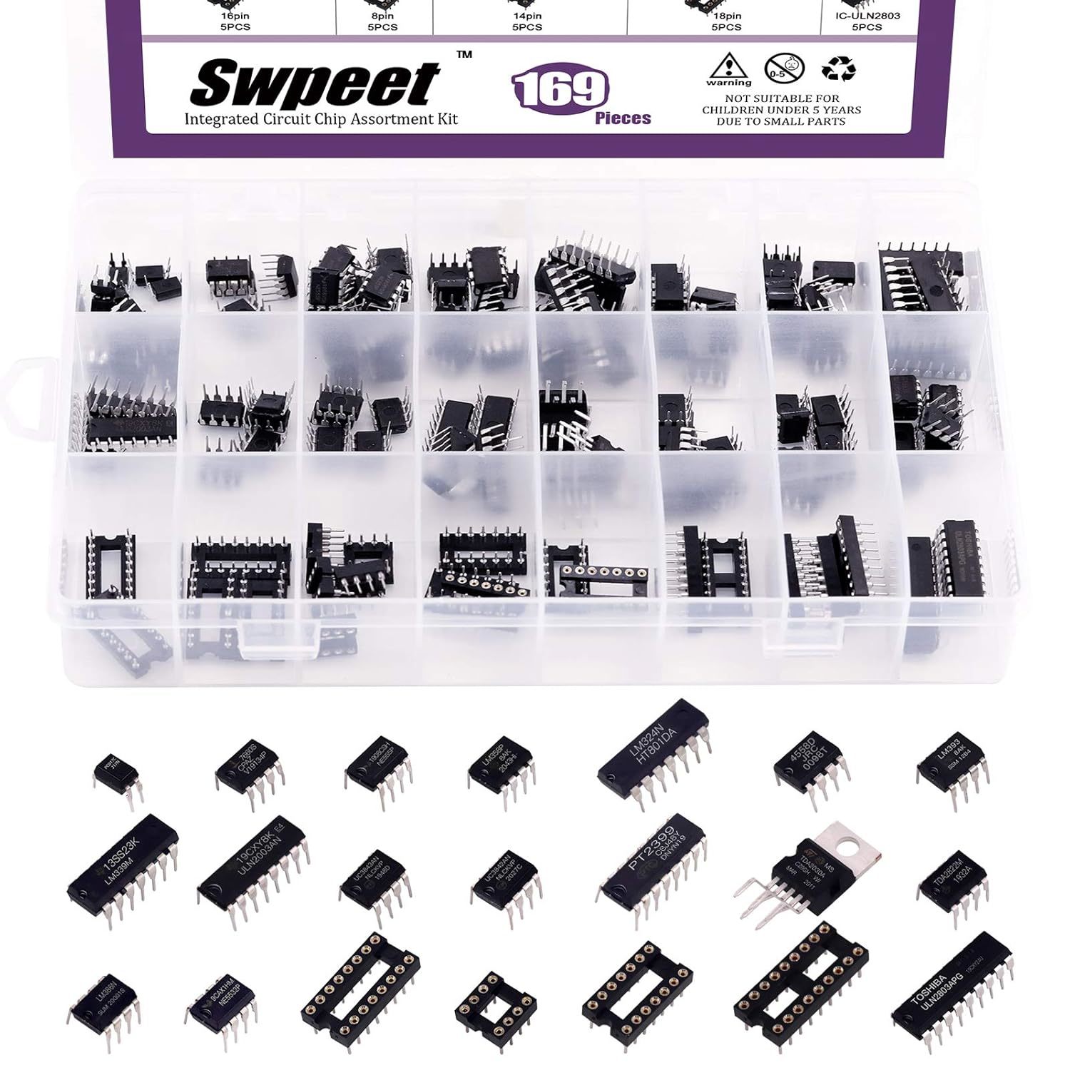 Swpeet 169Pcs 21 Types Integrated Circuit Chip Assortment Kit,, Tda2030An - $37.98