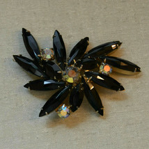 Vintage Black Crystal Juliana AB rhinestone floral flower Brooch Pin jew... - £39.68 GBP