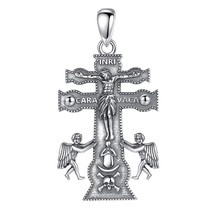 925 Sterling Silver Catholic Caravaca Crucifix Orthodox Russia Cross Necklace fo - £29.08 GBP