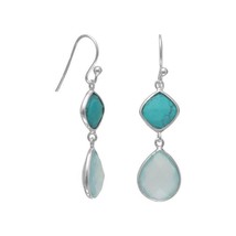 925 Sterling Silver Stabilized Green Turquoise &amp; Chalcedony Drop 1.75&quot; Earrings - £96.35 GBP