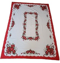 Vtg Tablecloth Holiday Floral Christmas 83 x 61&quot; Red Green White Excellent - $748.77 MXN