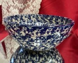 Vintage Pottery Cobalt Blue &amp; White Splatter Ware Sponge Ware Bowl 8 1/2” D - £35.78 GBP