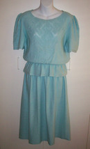 SAVION by Ignacy Feuer Vintage 70s Knit Skirt Set Sz 14 Aqua Blue Croche... - $39.95