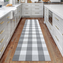 KOZYFLY Buffalo Plaid Rug 2X8 Ft Gray and White Runners for Hallways Washable Ch - £41.91 GBP
