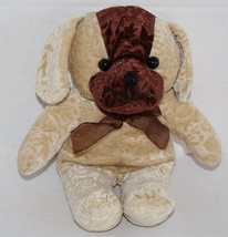 A Mart Puppy Dog Tan Brown Plush 9" Flower Embossed Stuffed Animal Soft Toy Pup - $11.65