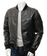 Men's Black MA1 Sheepskin Leather Jacket  - $105.00 - $115.00