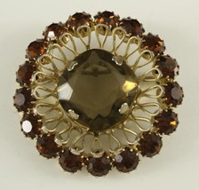 Vintage Costume Jewelry 1960s Golden Brown Rhinestone Floral Brooch Pin ... - $24.74