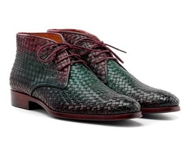 Paul Parkman Mens Shoes Boots Green Purple Chukka Leather Handmade CK82WGP - $604.99