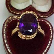 Antique Design by &quot;B&amp;F&quot;10k Yellow Gold  Huge Natural Amethyst  Ornate Ring - £359.71 GBP