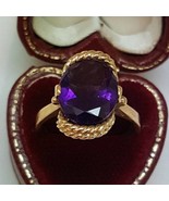 Antique Design by &quot;B&amp;F&quot;10k Yellow Gold  Huge Natural Amethyst  Ornate Ring - £360.58 GBP