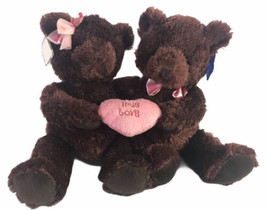 Applause Hug Me True Love Heart Bears 10”  Plush Brown Pink With Tags - $12.00