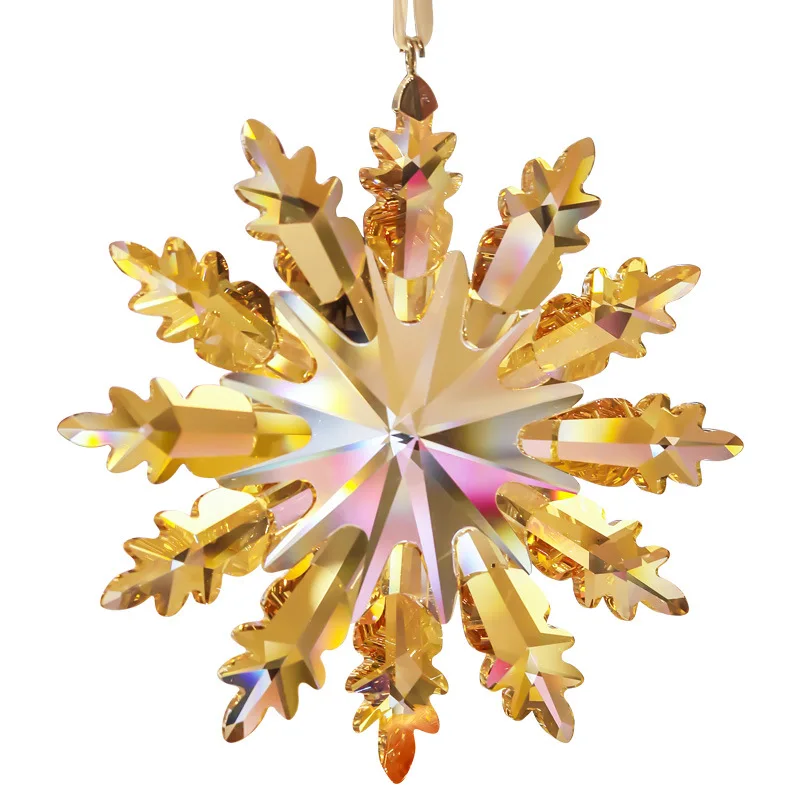 New Creative Snowflake Crystal Car Pendant Champagne Color Car Decoration - £25.16 GBP