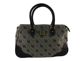 Dooney &amp; Bourke Tote Black Logo Canvas Carry all Handbag Leather Trim - £42.65 GBP