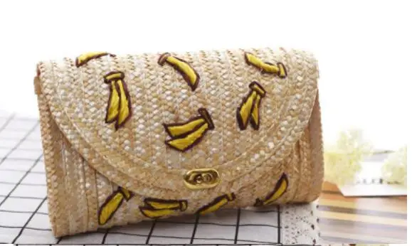 Fruit Cherry Banana Straw Beach Bag for Women Messenger Bags Embroidery ... - £26.06 GBP