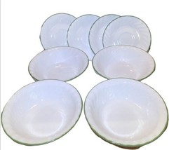 Set of 4 Corelle Chutney Array Swirl 6 1/4” Saucers &amp; 4-7 1/4” Bowls Green Trim - £25.16 GBP