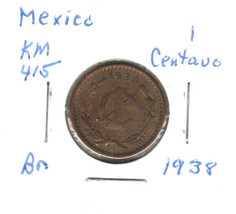 Mexico 1 Centavo, 1938, Bronze, KM 415 - £1.17 GBP