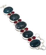 Indian Moss Agate and Ruby Gemstone Handmade Ethnic Jewelry Bracelet 7-8&quot;  - £14.41 GBP