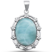 Sterling Silver Oval Natural Larimar Elegant Penant - $1,172.20 MXN