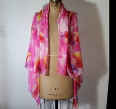 Scarf Vest Handkerchief Pink Floral Swim Cover Up One Size Shrug Casual Beach - £11.74 GBP