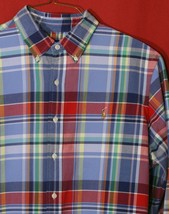 Ralph Lauren Mens L Oxford Plaid Button Up Shirt Red Blue Green Ls Pony - £15.45 GBP