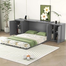 Queen Size Murphy Bed with Shelves, Cabinets, USB Ports - Gray - $16,201.12 MXN