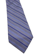 Calvin Klein Tie Silver Gray Blue Stripe 100% Silk 3.5&quot; Career Preppy Cl... - £26.78 GBP