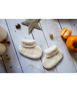 Wool unisex baby booties Newborn winter crib boots Knit ivory stroller s... - $37.46 CAD+