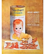 NORTHERN TOWELS - Handy Helper - Pale Gold-Grease Monkey-1962 Vintage Pr... - $15.51