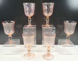 (6) Cristal D&#39;Arques Rosaline Pink Wine Glasses Set Swirl Optic Stemware... - £54.26 GBP