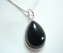 Basic Black Onyx Teardrop 925 Sterling Silver Necklace - £13.62 GBP