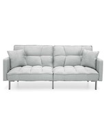Plush Gray Split-Back Design Convertible Linen Tufted Futon w/ 2 Pillows - $11,463.29 MXN