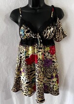 Charming Heart Print Satin Bow Lingerie Set Top & Short -White/Black Heart -Sz S image 5