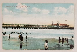 Pleasure Pier at Long Beach,California Swimmers at Beach 1909 Postcard - £8.71 GBP