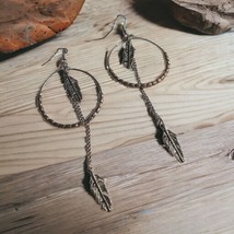 Beaded Hoop Metal Feather Fashion Vintage Earrings Women Jewelry Costume Beach - £11.28 GBP