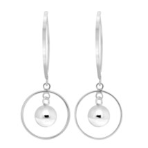 Sophisticated Halo Circle Sterling Silver Elongated Hook Dangle Earrings - £10.51 GBP