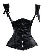Underbust Full Steel Boned Heavy Lacing Bustier Black Satin Strap Corset... - $45.37+
