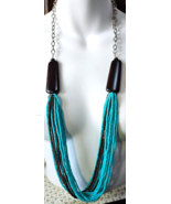 Signed Kenneth Cole Long Multi-Strand Silver-tone Seed Bead &amp; Wood Neckl... - $48.07 CAD