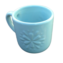 Vintage Double Nice Co. LTD Ceramic Coffee Mug Teal Flower Daisy Blue Embossed - £8.20 GBP