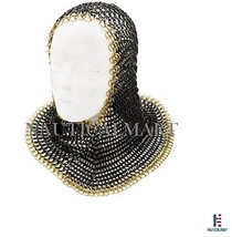 NauticalMart Medieval Knight Black And Gold Chain Mail Coif - £103.89 GBP