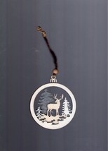 Deer in Winter Pine Forest Wooden Christmas Tree Ornament - Adjustable Hanger. - £3.14 GBP