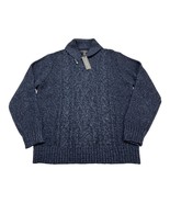 Paolo Mondo Sweater Mens XL Blue Wool Blend Cable Knit Shawl Collar Acad... - $49.50