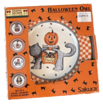 Sakura Debbie Mumm Halloween Stoneware Salad/Dessert Plat Set Of 4 NIB Cat Owl - £15.02 GBP