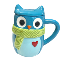 Owl Mug Handle &amp; Lid St Nicholas Square Teal Blue 5.5&quot; Tall Merry Merry ... - £11.61 GBP